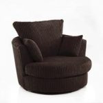 Ambrose Swivel Sofa Chair In Chocolate Fabric With Metal Feet