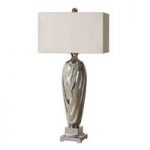 Bosco Table Lamp In Rough Dusty Beige With Silver Accents