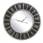 Argenta Wall Clock Round In Black Frame With Silver Leaf