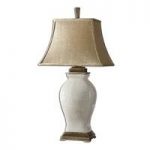 Aureli Table Lamp In Crackled Aged Ivory With Champagne Fabric