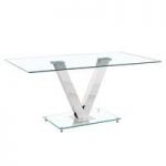 Derby Glass Dining Table In Clear With V Shape Chrome Legs