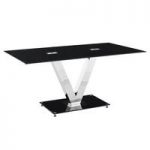 Derby Dining Table In Black Glass With V Shape Chrome Legs