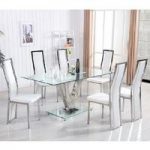 Derby V Glass Dining Table In Clear With 6 Collete White Chairs