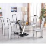 Derby V Dining Table In Black Glass With 6 Collete White Chairs