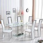Holly Dining Table In Clear Glass With 6 Collete White Chairs