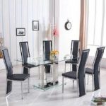 Holly Dining Table In Clear Glass With 6 Collete Black Chairs