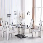 Holly Dining Table In Black Glass With 6 Collete White Chairs