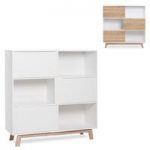 Optra Bookcase In Reversible White And Oak With 3 Sliding Doors