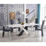 Axara Extendable White Dining Set With 6 Collete Black Chairs