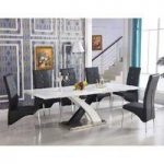 Axara Extendable Dining Set In White Black With 6 Vesta Chairs