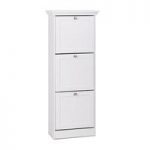 Country Wooden Shoe Cabinet In White With 3 Flap Doors