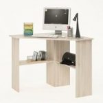 Newham Wooden Corner Computer Desk In Acacia With 2 Shelf