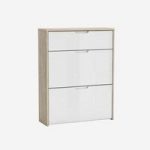 Bozen Shoe Cabinet In Brushed Oak And White High Gloss