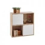 Lasse Square Bookcase In Oak With 2 Sliding Doors In White