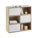 Lasse Square Bookcase In Oak With 3 Sliding Doors In White