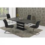 Optra Extendable Large Glass Dining Set With 6 Black Chairs