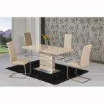 Parini Extendable Dining Set In Cream Gloss With 6 Ronn Chairs