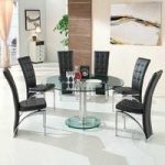Maxi Round Dining Set In Clear Glass And 6 Ravenna Black Chairs