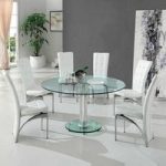 Maxi Round Dining Set In Clear Glass And 6 Ravenna White Chairs