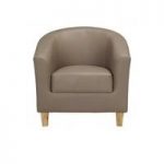 Hana Tub Chair In Taupe Faux leather With Wooden Legs