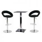 Spice Bar Table Set In Black Glass With 2 Leoni Bar Stools