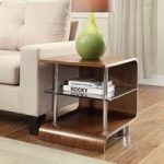 Flavius Wooden Lamp Table Square In Walnut With Glass Shelf