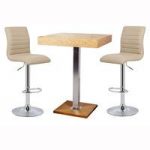 Topaz Bar Table In Oak With 2 Ripple Stone Bar Stools
