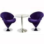 Vetro Bistro Set In Clear Glass With 2 Purple Nicia Chairs