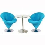 Vetro Bistro Set In Clear Glass With 2 Teal Nicia Chairs