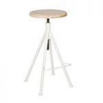 Melone Round Stool In Wooden Top With White Metal