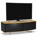 Avitus TV Stand In Black Gloss With Oak Top And Bottom Panel