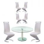 Maxi Glass Dining Table In Clear With 6 Summer Cream Chairs