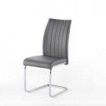 Riva Dining Chair In Grey Faux Leather With Chrome Base