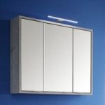 Aqua Wall Mounted Mirror Cabinet In Concrete Gloss White And LED