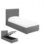 Rother Single Storage Bed In Upholstered Grey Fabric