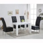 Diamante High Gloss Small Dining Table With 4 Asam Black Chairs