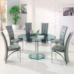 Maxi Round Dining Set In Clear Glass And 6 Ravenna Grey Chairs