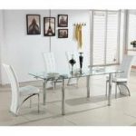 Alicia Extending Glass Dining Table With 6 Ravenna White Chairs