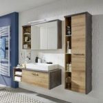 Bayern Bathroom Furniture Set In White And Acacia Dark With LED