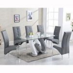 Barcelona Glass Dining Table High Gloss And 6 Vesta Grey Chairs
