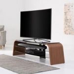 Sonic Wooden TV Stand In Walnut With Black Glass