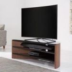 Metas Curved TV Stand In Walnut With Black Glass