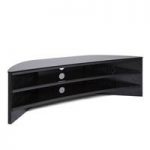 Metas Modern Curved TV Stand In Black Oak And Glass