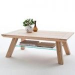 Morely Wooden Coffee Table In Bianco Oak With Glass Shelf