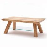 Morely Wooden Coffee Table In Core Beech With Glass Shelf