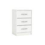 Birlea Wooden Bedside Cabinet In Pearl White With 3 Drawers