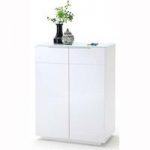 Canberra Shoe Cabinet In Glass Top And White High Gloss