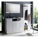 Canberra Hallway Furniture Set 3 In White High Gloss And Glass