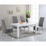 Diamante High Gloss Small Dining Table With 4 Asam Grey Chairs