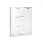 Swift Wooden Shoe Cabinet In White With 3 Flaps And 1 Door